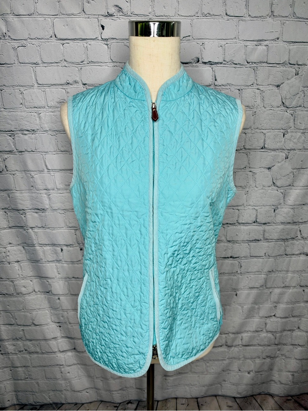 Talbots Aqua Quilted Sleeveless Zip Vest